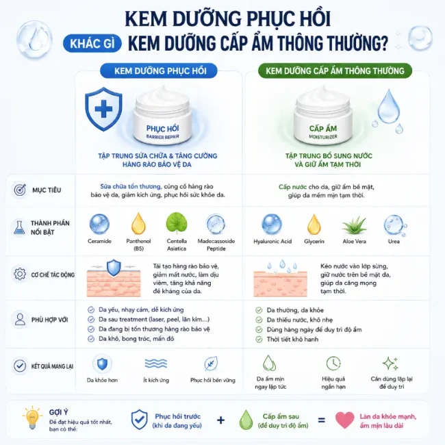 Kem dưỡng phục hồi khác gì kem dưỡng cấp ẩm thông thường?