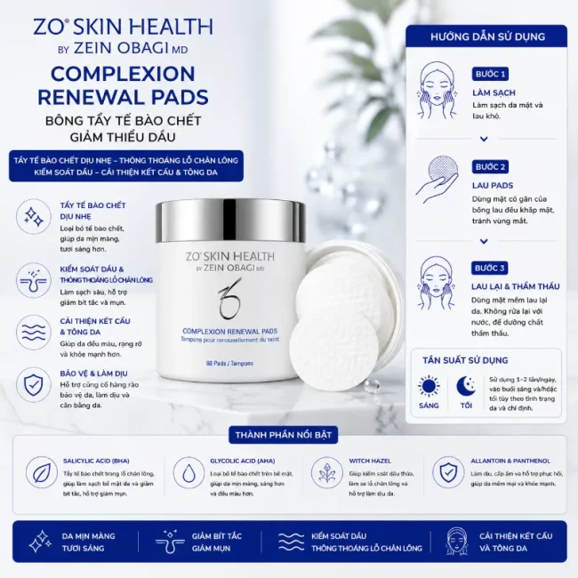 Bông tẩy tế bào chết giảm thiểu dầu ZO Skin Health Complexion Renewal Pads