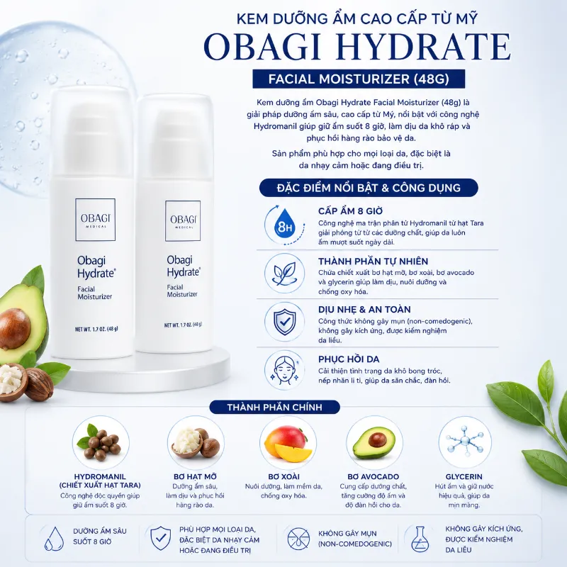 Kem dưỡng ẩm cấp ẩm suốt 8 giờ Obagi Hydrate