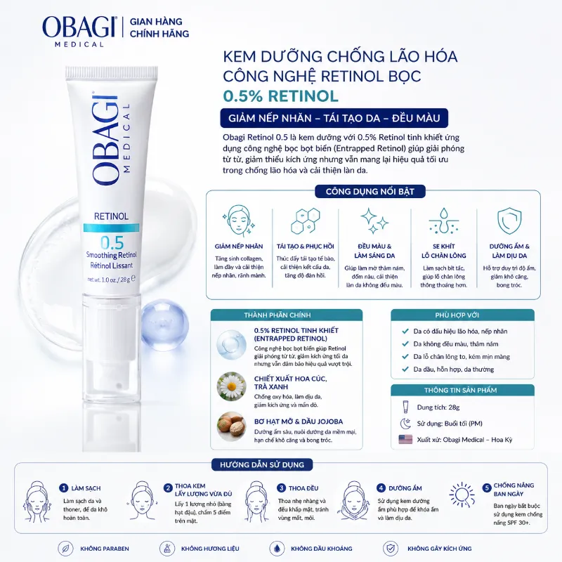 Kem dưỡng ẩm giảm nếp nhăn Obagi Retinol 0.5 28g