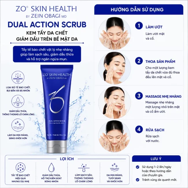 Kem tẩy da chết giảm dầu trên bề mặt da ZO Skin Health Dual Action Scrub