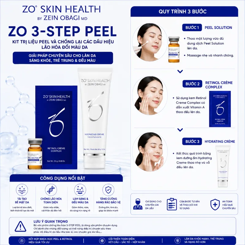 Kit trị liệu peel và chống lại các dấu hiệu lão hóa đổi màu da ZO Skin Health Zo 3-Step Peel