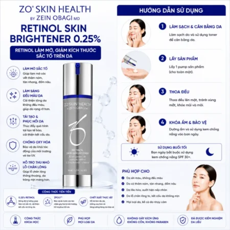 Retinol làm mờ giảm kích thước sắc tố trên da ZO Skin Health Retinol Skin Brightener 0.25%