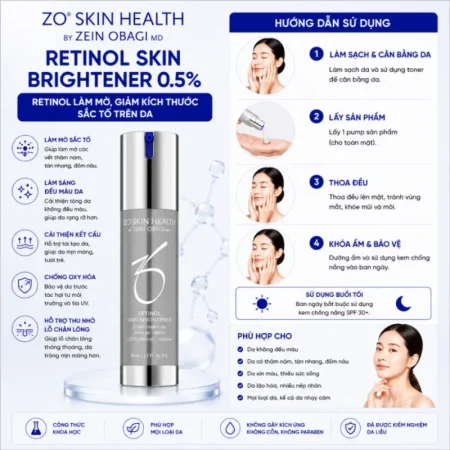 Retinol làm mờ giảm kích thước sắc tố trên da ZO Skin Health Retinol Skin Brightener 0.5%