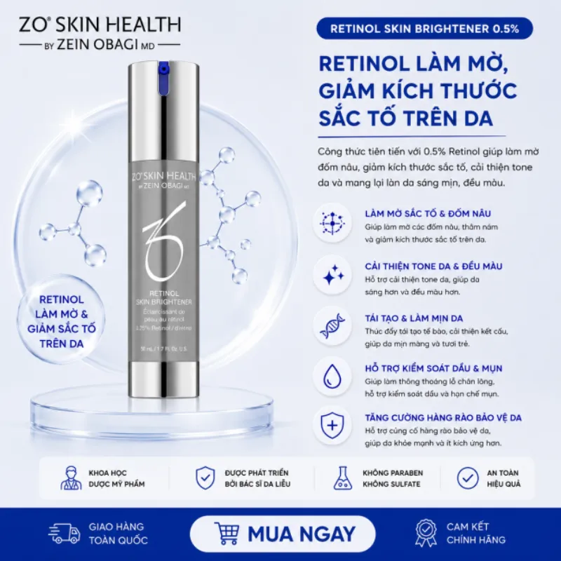 Retinol làm mờ giảm kích thước sắc tố trên da ZO Skin Health Retinol Skin Brightener 0.5%