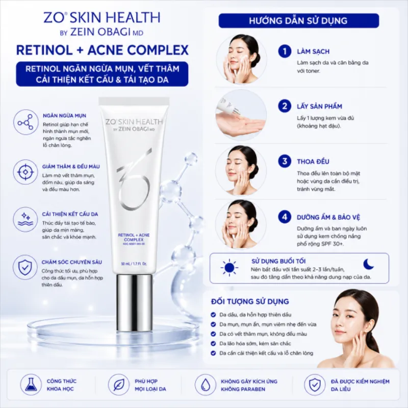 Retinol ngăn ngừa mụn, vết thâm ZO Skin Health Retinol+ Acne Complex