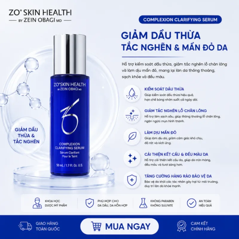 Serum giảm dầu thừa tình trạng tắc nghẽn mẩn đỏ da ZO Skin Health Complexion Clarifying Serum