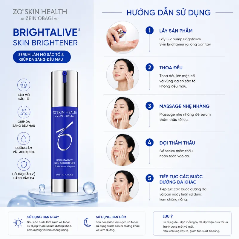 Serum làm mờ giảm kích thước sắc tố trên da ZO Skin Health Brightalive Skin Brightener
