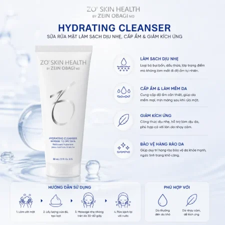 Sữa rửa mặt làm sạch bụi bẩn bã nhờn giảm thiểu kích ứng da ZO Skin Health Hydrating Cleanser