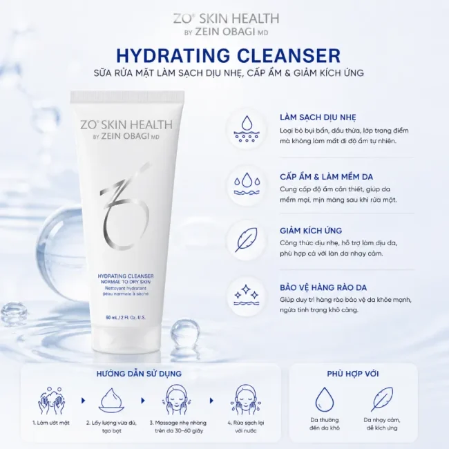 Sữa rửa mặt làm sạch bụi bẩn bã nhờn giảm thiểu kích ứng da ZO Skin Health Hydrating Cleanser