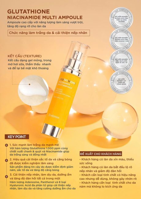 Tinh chất hỗ trợ da sáng mịn, săn chắc Dr.Hedison Glutathione Niacinamide Multi Ampoule