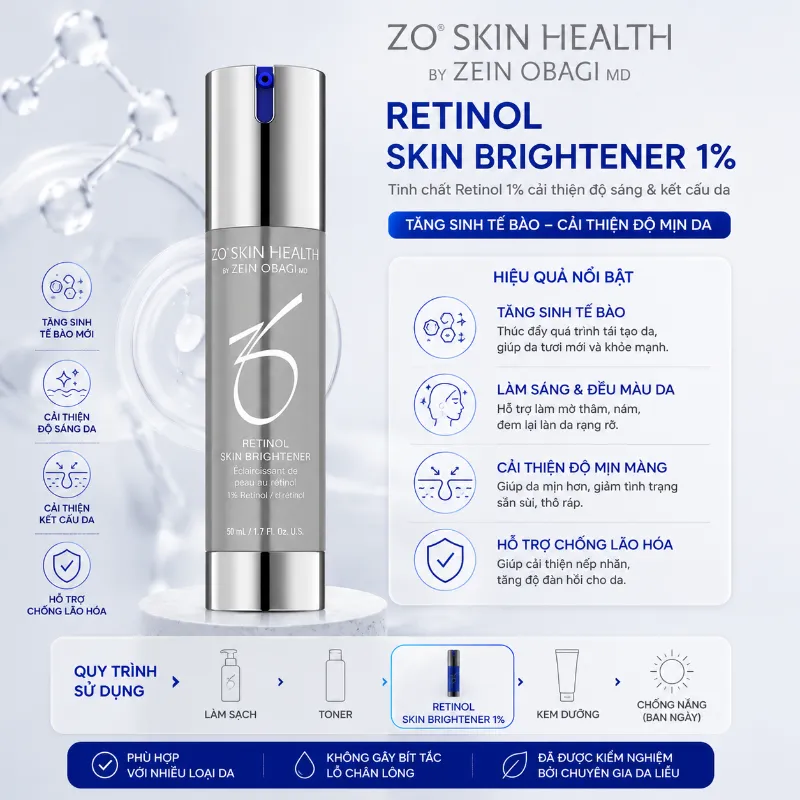 Tinh chất tăng sinh tế bào cải thiện độ mịn da ZO Skin Health Retinol Skin Brightener 1%