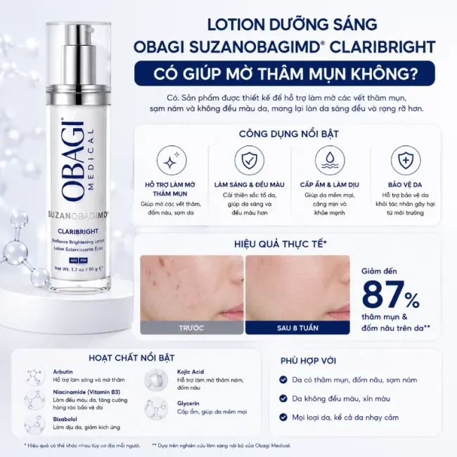 Lotion Dưỡng Sáng Obagi SUZANOBAGIMD® CLARIBRIGHT Có Giúp Mờ Thâm Mụn Không?